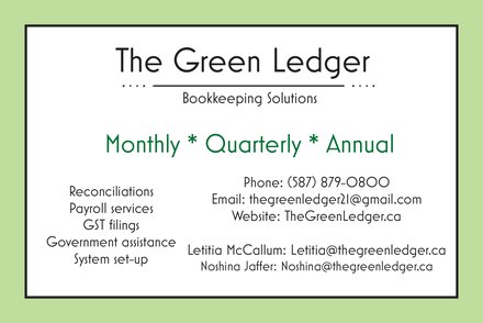 The Green Ledger | 14409 Stony Plain Road NW Lower level, Edmonton, AB T5N 3R8, Canada | Phone: (587) 879-0800