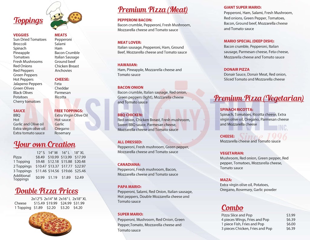 Marios Pizza | 4 Massey St, Angus, ON L0M 1B0, Canada | Phone: (705) 424-1234