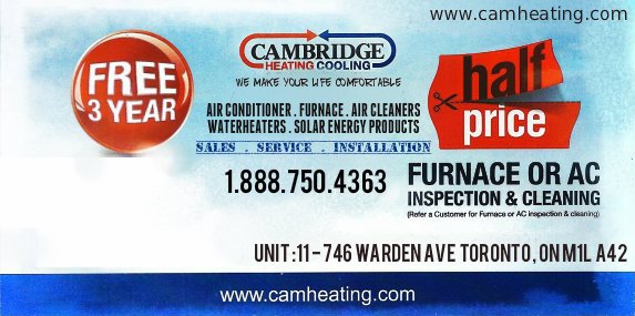 Cambridge Heating and Cooling Toronto | 746 Warden Avenue #11, Scarborough, ON M1L 4A2, Canada | Phone: (416) 750-4363