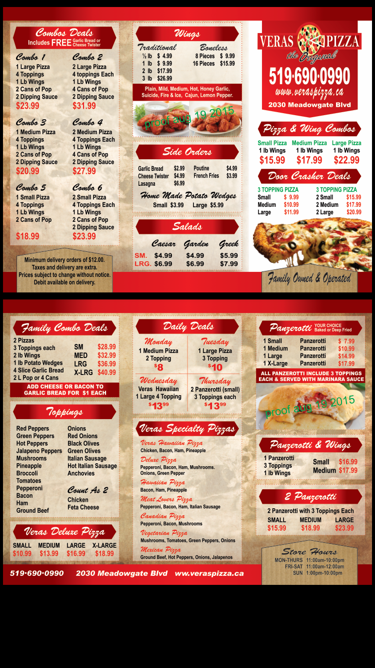 Veras Pizza | 2030 Meadowgate Blvd #8, London, ON N6M 1K1, Canada | Phone: (519) 690-0990