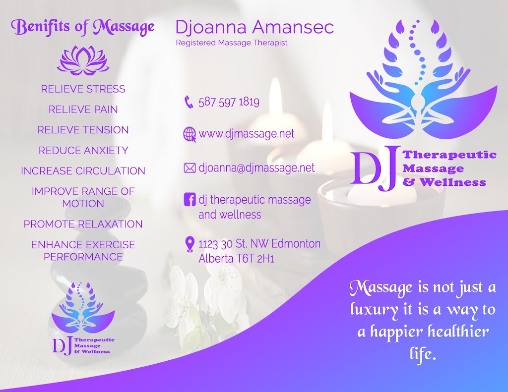 DJ Therapeutic Massage & Wellness | 1123 30 St NW, Edmonton, AB T6T 2H1, Canada | Phone: (587) 597-1819