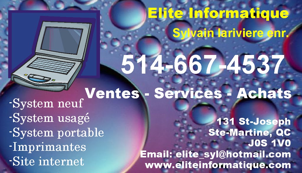 Elite Informatique | 351 Rue Saint-Joseph, Sainte-Martine, QC J0S 1V0, Canada | Phone: (514) 667-4537