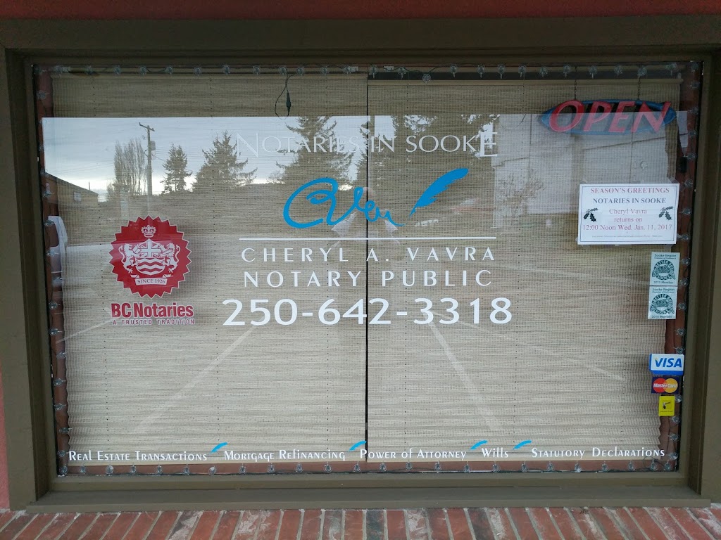 Notaries in Sooke (Cheryl Vavra, Notary Public) | Box 730, 6726 W Coast Rd Unit#1, Sooke, BC V9Z 1H7, Canada | Phone: (250) 642-3318
