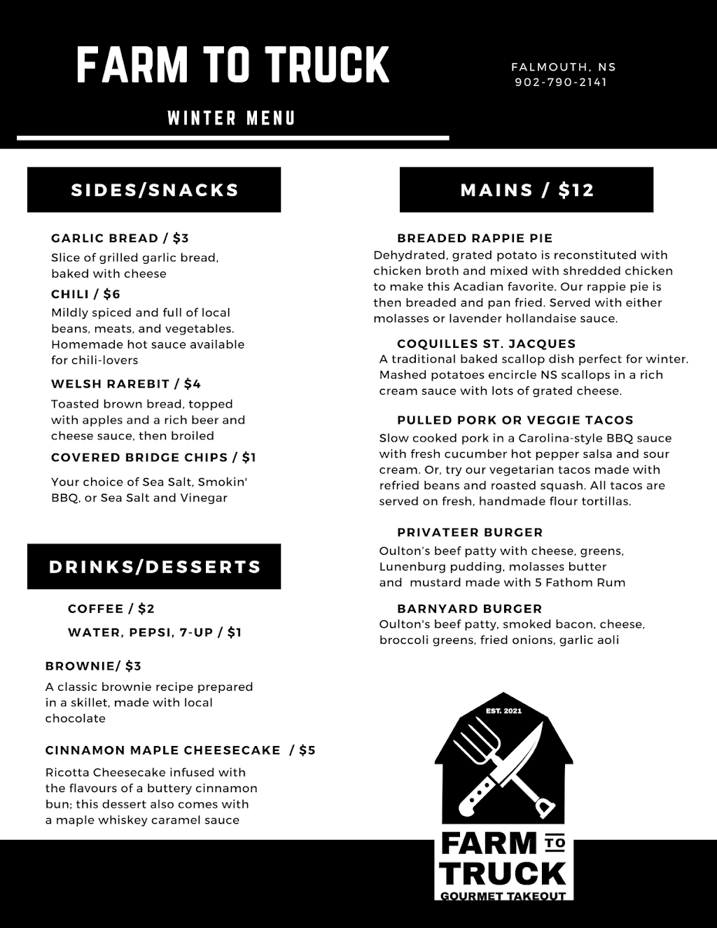 Farm to Truck Gourmet Takeout | Nova Scotia Trunk 1, Falmouth, NS B0P 1L0, Canada | Phone: (902) 790-2141