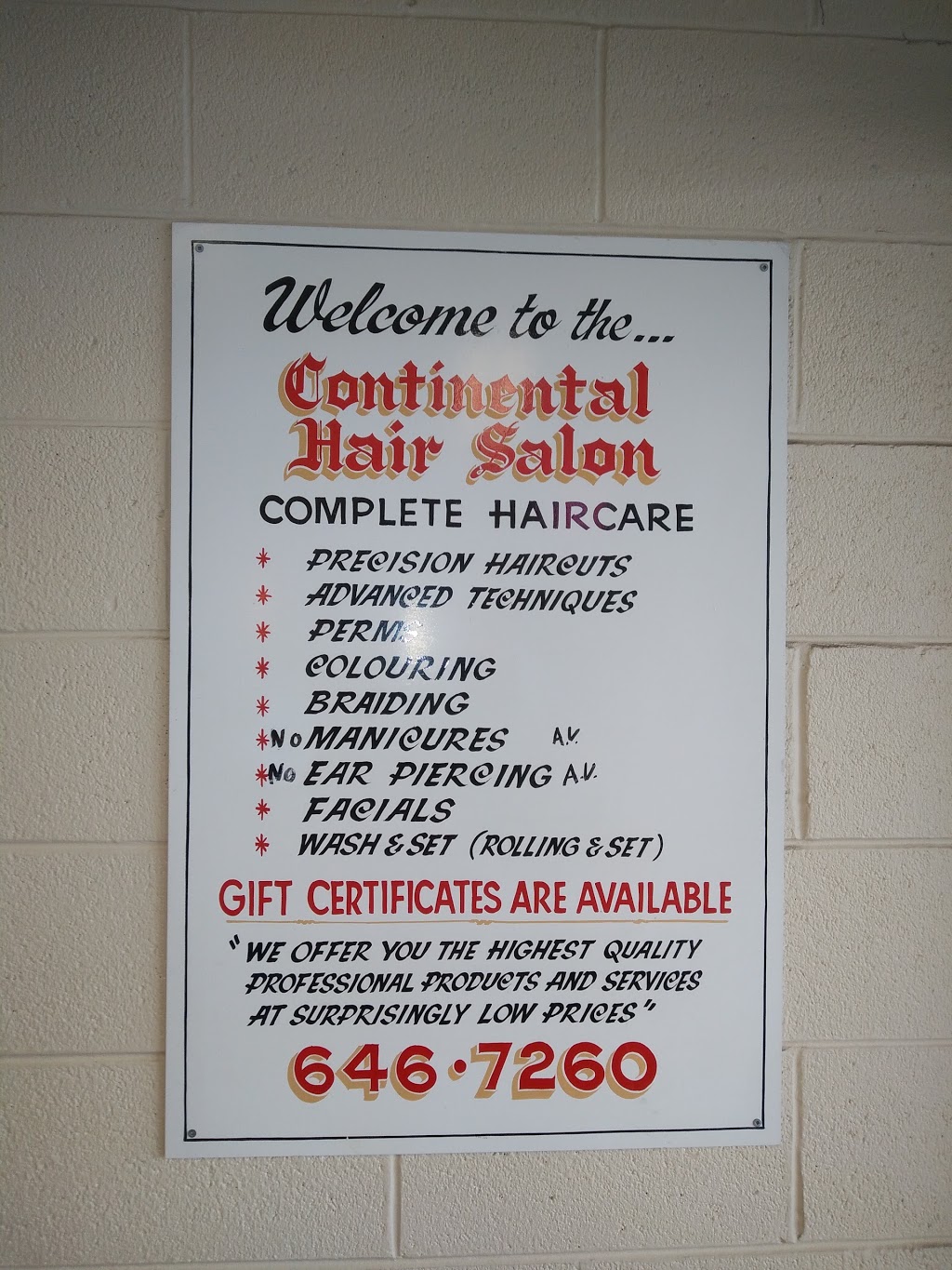 Continental Hair Salon | 486 Grantham Ave, St. Catharines, ON L2M 3J7, Canada | Phone: (905) 646-7260