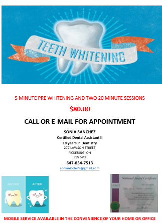 Teeth Whitening | 277 Lawson St, Pickering, ON L1V 5V3, Canada | Phone: (647) 854-7513