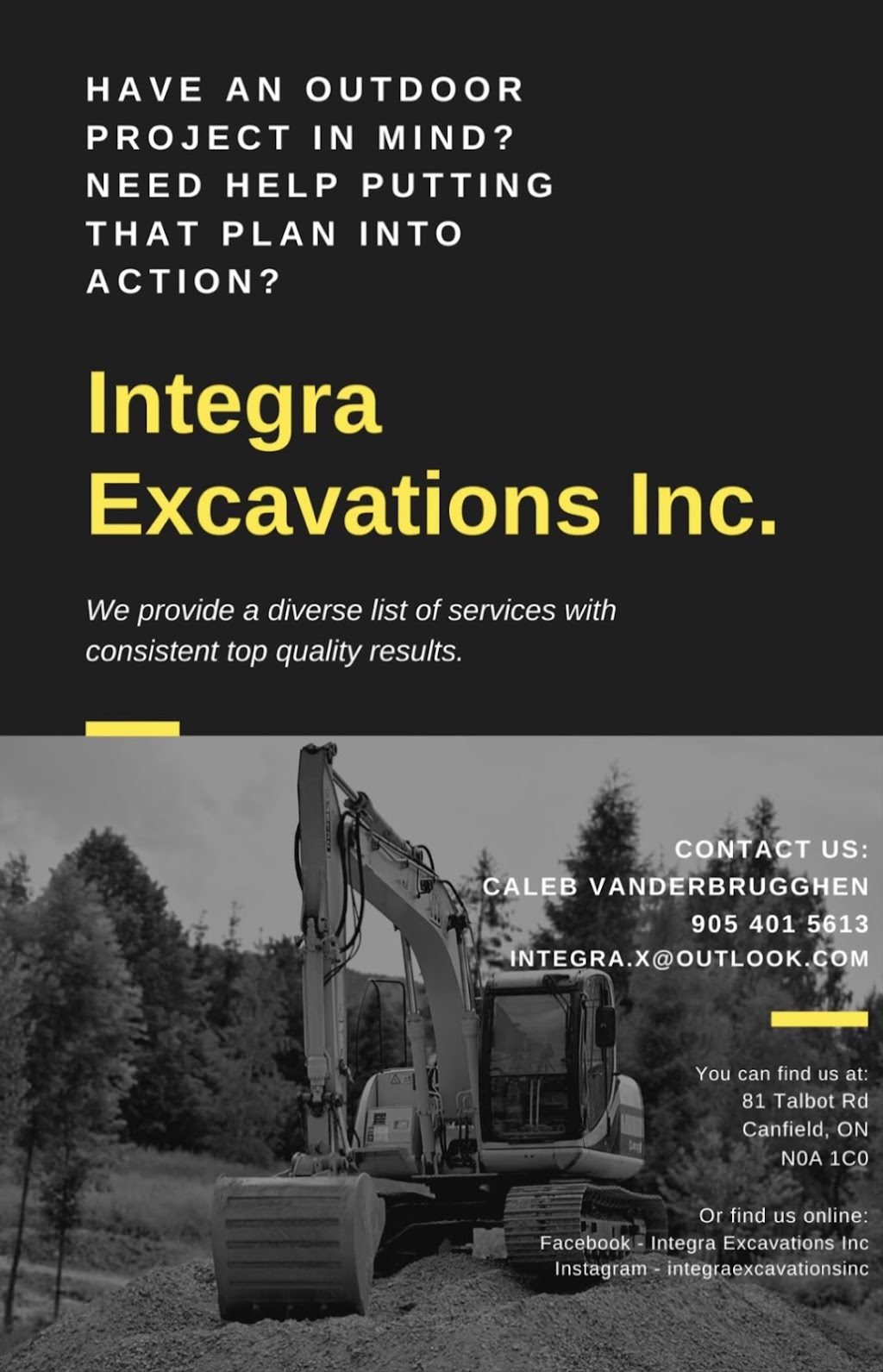 Integra Excavations Inc. | 81 Talbot Rd, Canfield, ON N0A 1C0, Canada | Phone: (905) 401-5613
