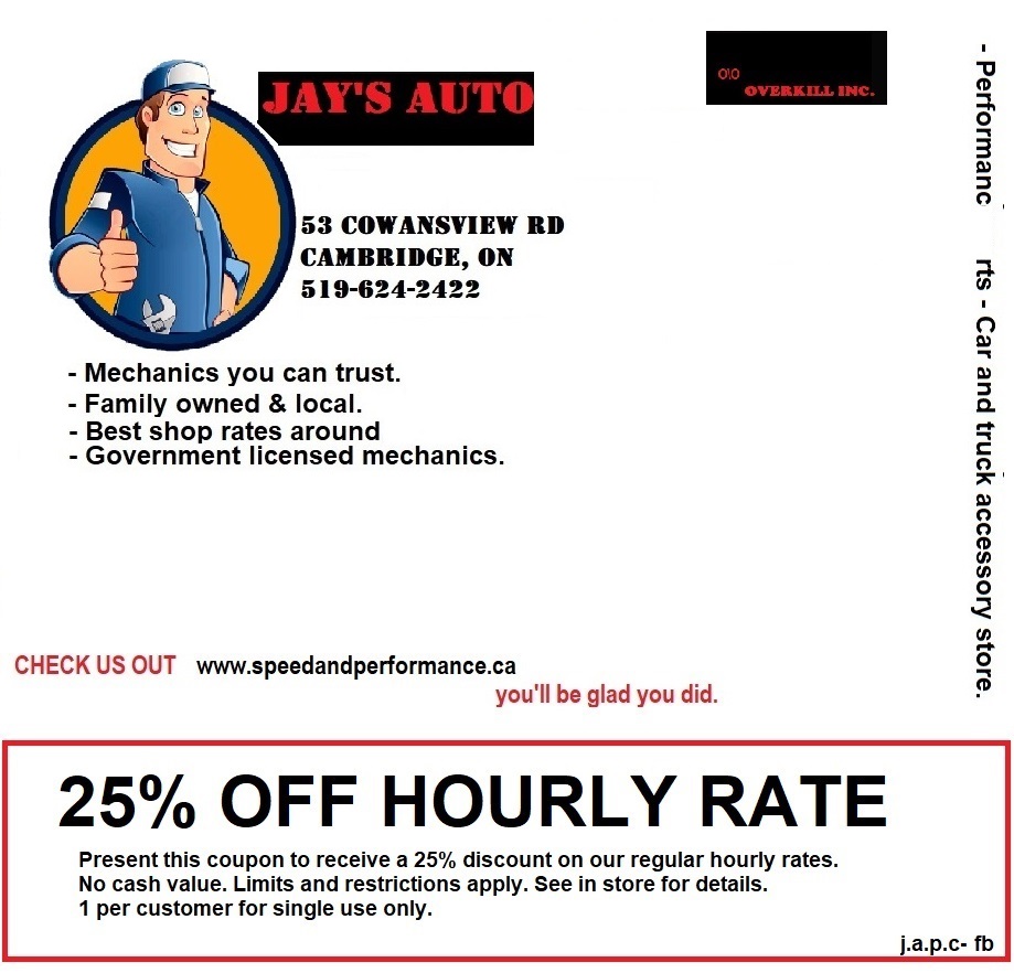 Jays automotive | 53 Cowansview Rd G, Cambridge, ON N1R 7L2, Canada | Phone: (519) 624-2422