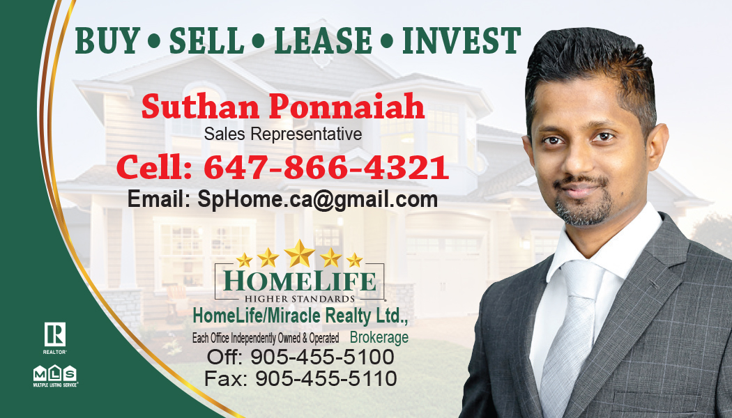 Suthan Ponnaiah Realtor | 821 Bovaird Dr W #31, Brampton, ON L6X 0T9, Canada | Phone: (647) 866-4321