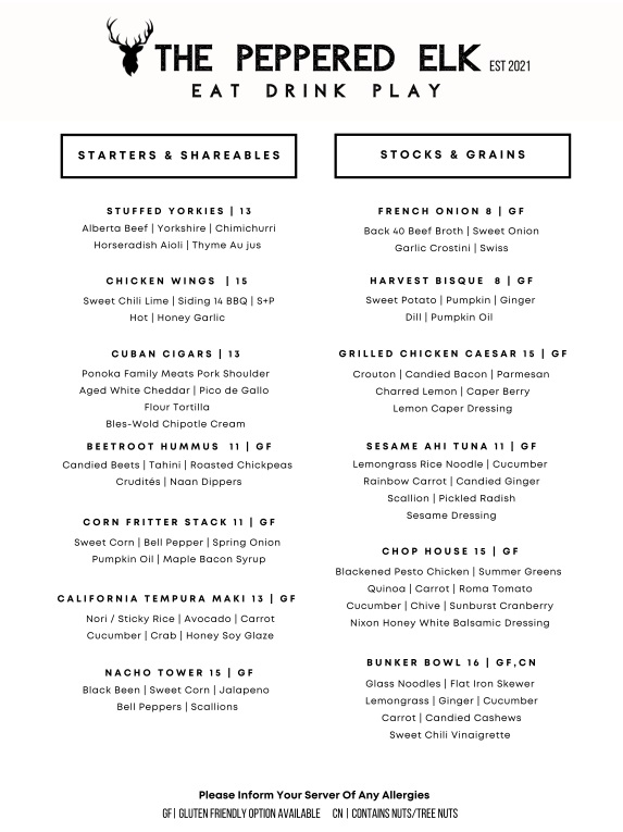 The Peppered Elk | 3519 46 St, Ponoka, AB T4J 1R5, Canada | Phone: (780) 851-2282