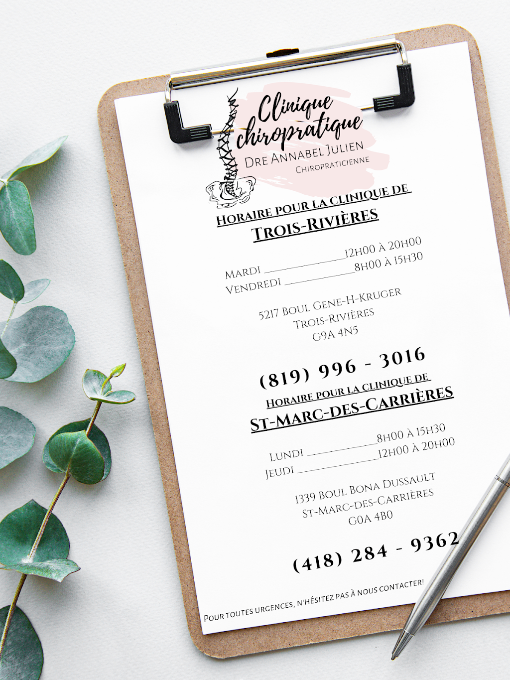 Clinique chiropratique Dre Annabel Julien, DC | 5217 Boul Gene-H.-Kruger, Trois-Rivières, QC G9A 4N5, Canada | Phone: (819) 996-3016