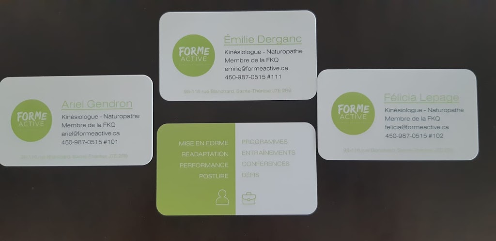 Forme Active, Clinique de Kinésiologie | 98 Rue Blanchard local 116, Sainte-Thérèse, QC J7E 4R9, Canada | Phone: (450) 987-0515