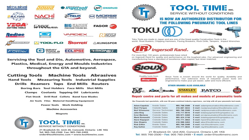 Tool Time Inc. | 21 Bradwick Dr, Concord, ON L4K 1K6, Canada | Phone: (905) 760-2500