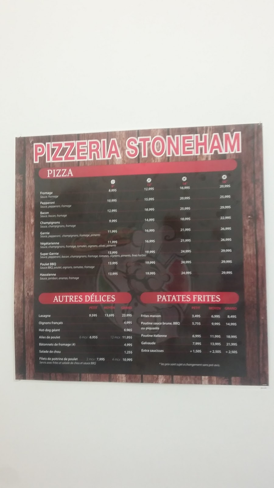 Pizzeria Stoneham | 2694 Boulevard Talbot local 101, Stoneham-et-Tewkesbury, QC G3C 1J5, Canada | Phone: (418) 912-8030