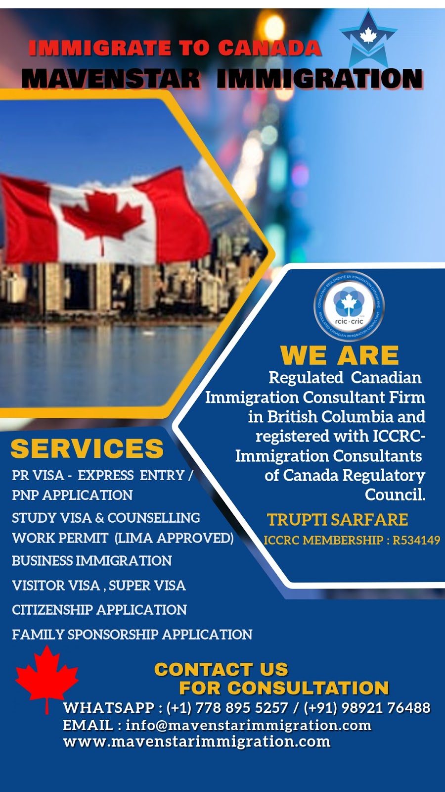 Mavenstar Immigration Inc | 610 3rd Ave #105, New Westminster, BC V3M 1N5, Canada | Phone: (778) 895-5257