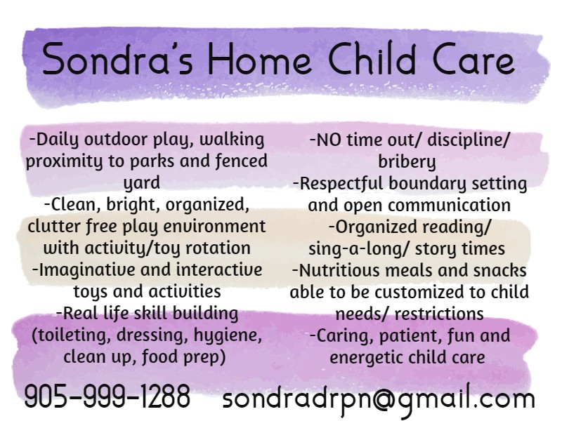 Sondras Home Child Care | George St, Oshawa, ON L1H, Canada | Phone: (905) 999-1288