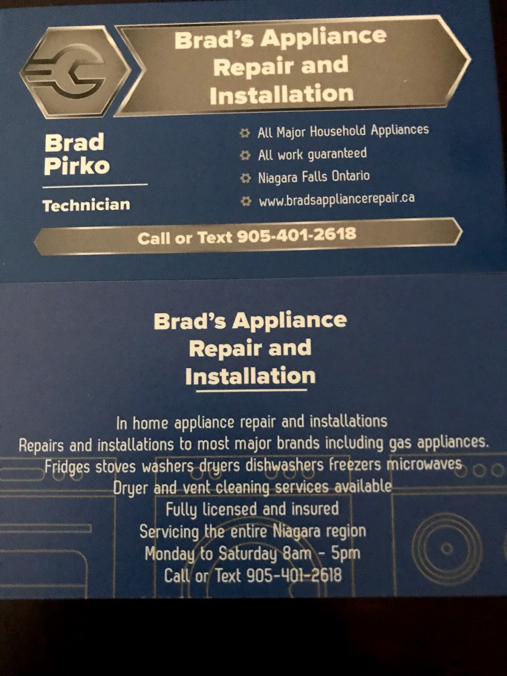 Brads Appliance Repair and Installation Inc | 6291 Charnwood Ave, Niagara Falls, ON L2H 2L7, Canada | Phone: (905) 401-2618