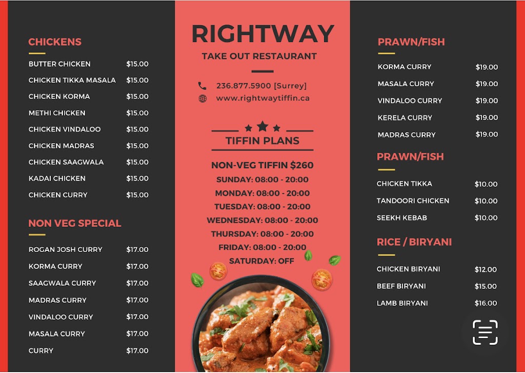 Rightway tiffin service | 1779 Clearbrook Rd #102, Abbotsford, BC V2T 5X5, Canada | Phone: (236) 877-5900