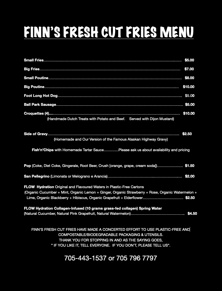 Finns Fresh Cut Fries and Poutine | 135 Queen St W, Elmvale, ON L0L 1P0, Canada | Phone: (705) 443-1537