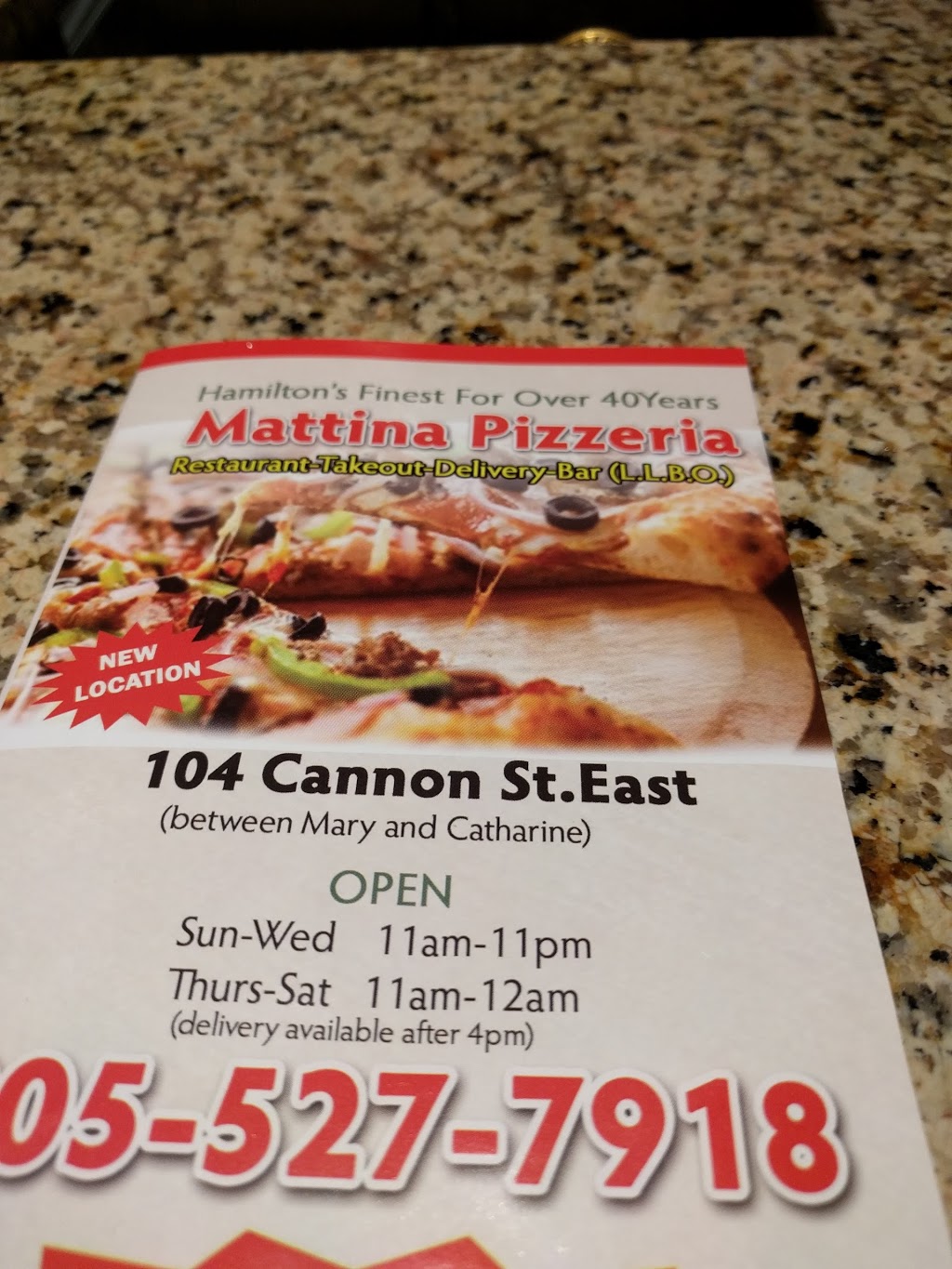 Mattina Pizzeria | restaurant | 104 Cannon St E, Hamilton, ON L8L 2A3, Canada | 9055277918 OR +1 905-527-7918