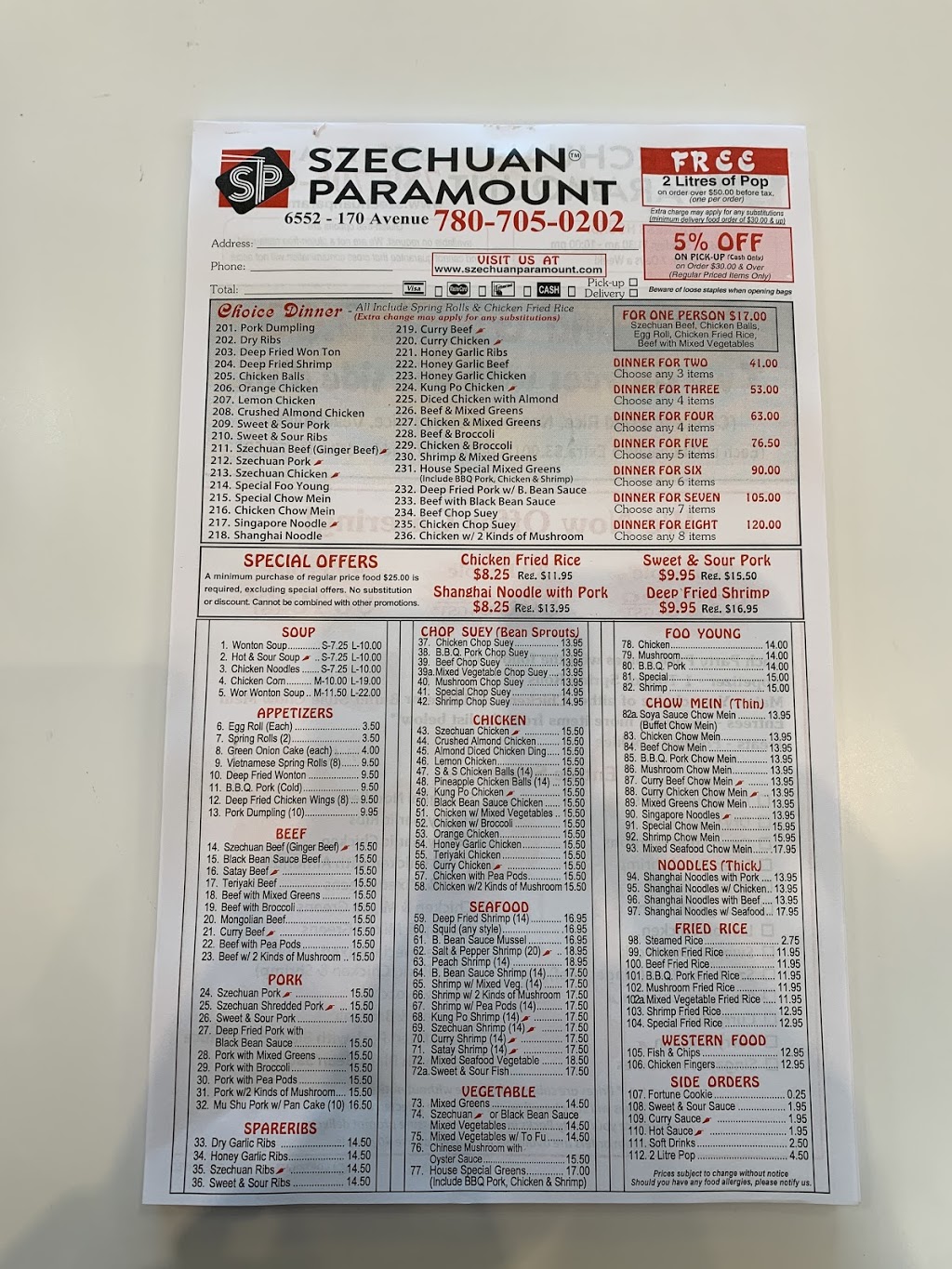 Szechuan Paramount | 6552 170 Ave NW, Edmonton, AB T5Y 3X6, Canada | Phone: (780) 705-0202