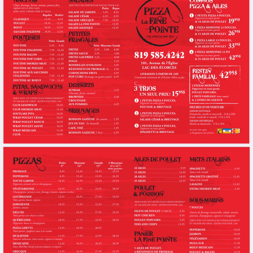 Pizza La Fine Pointe | 101 Av. de lÉglise, Lac-des-Écorces, QC J0W 1H0, Canada | Phone: (819) 585-4242