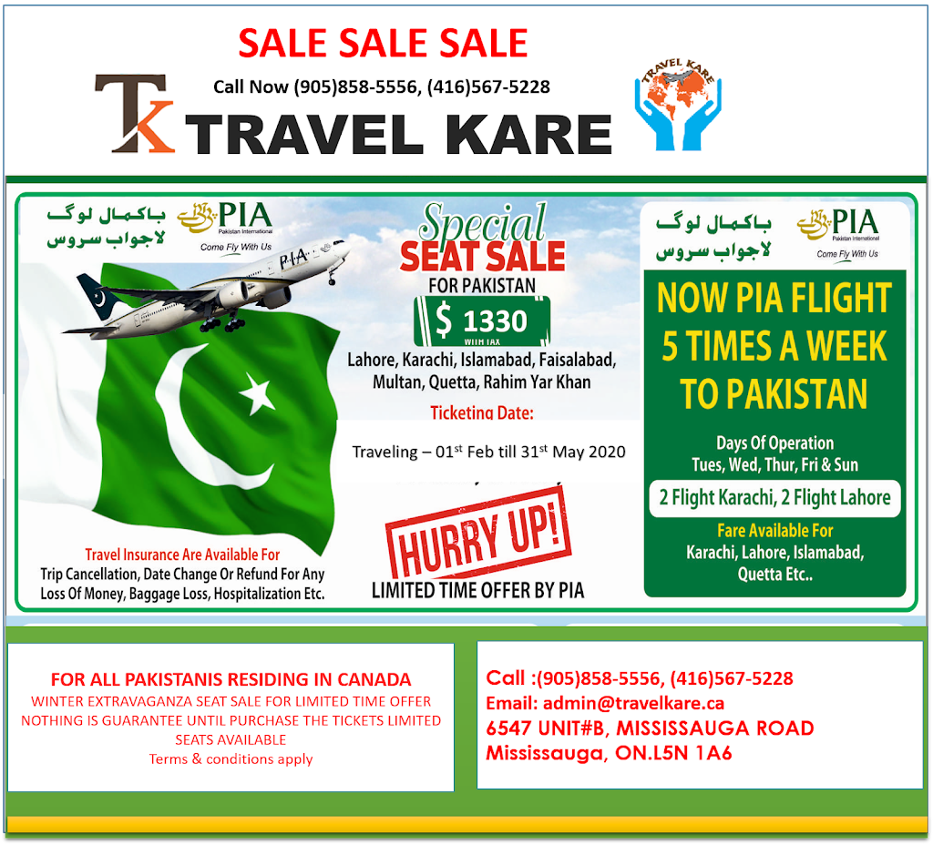 Travel Kare | 6547 Mississauga Rd Unit #B, Mississauga, ON L5N 1A6, Canada | Phone: (905) 858-5556
