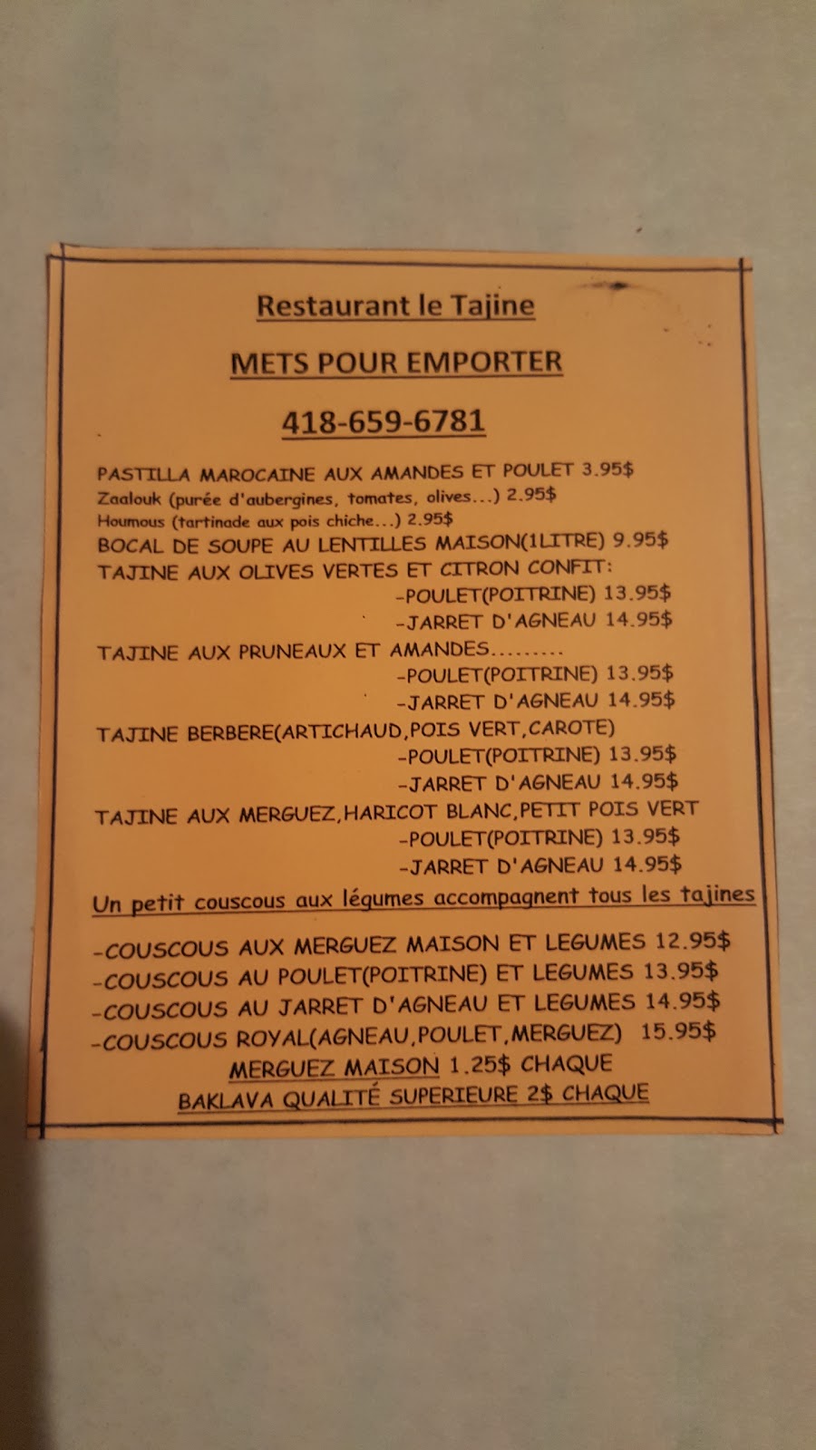 Le Tajine | 1333 Rue Provancher, Québec, QC G1Y 1R7, Canada | Phone: (418) 659-6781