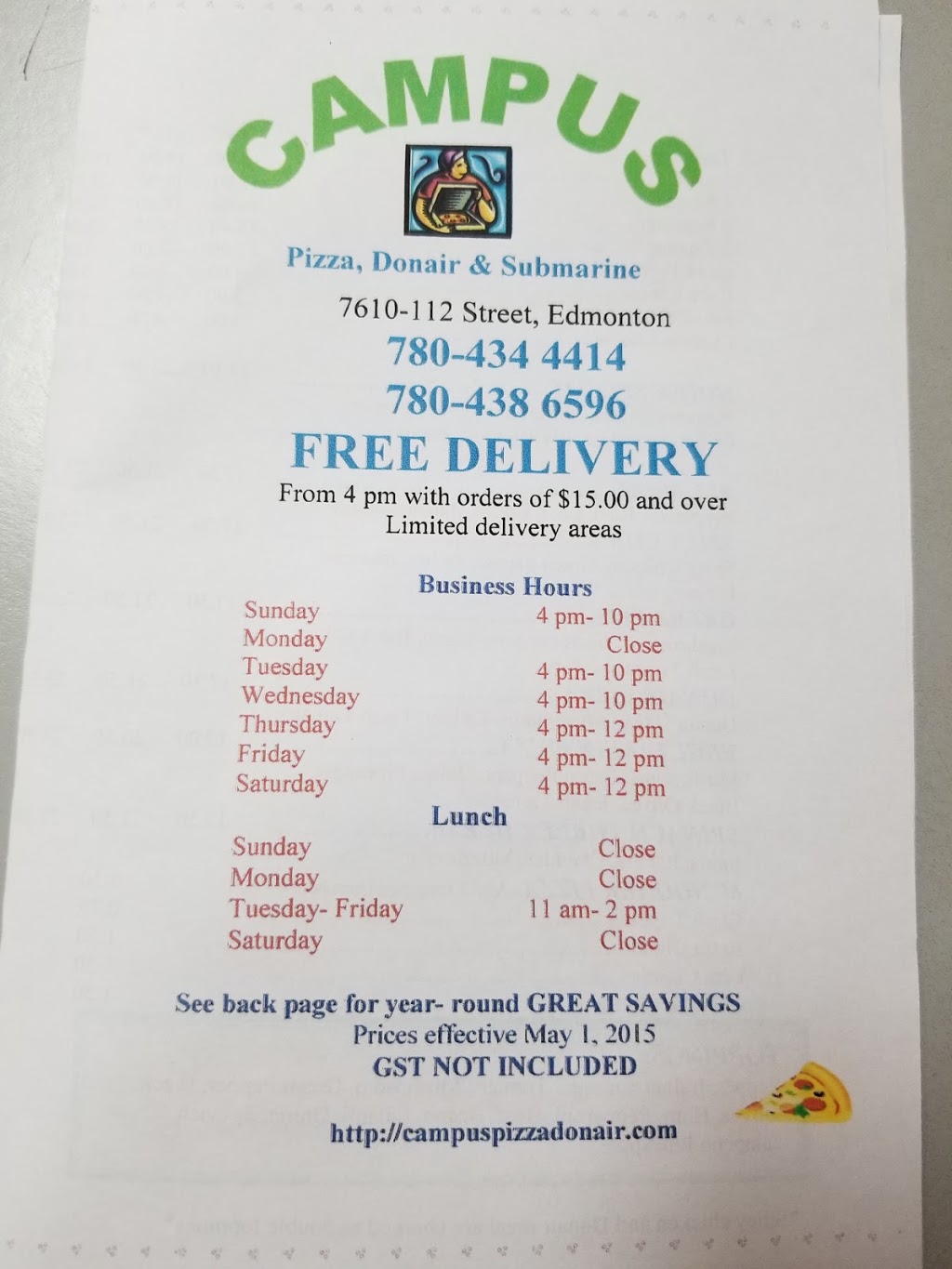 Campus Pizza | 7610 112 St NW, Edmonton, AB T6G 0J9, Canada | Phone: (780) 434-4414