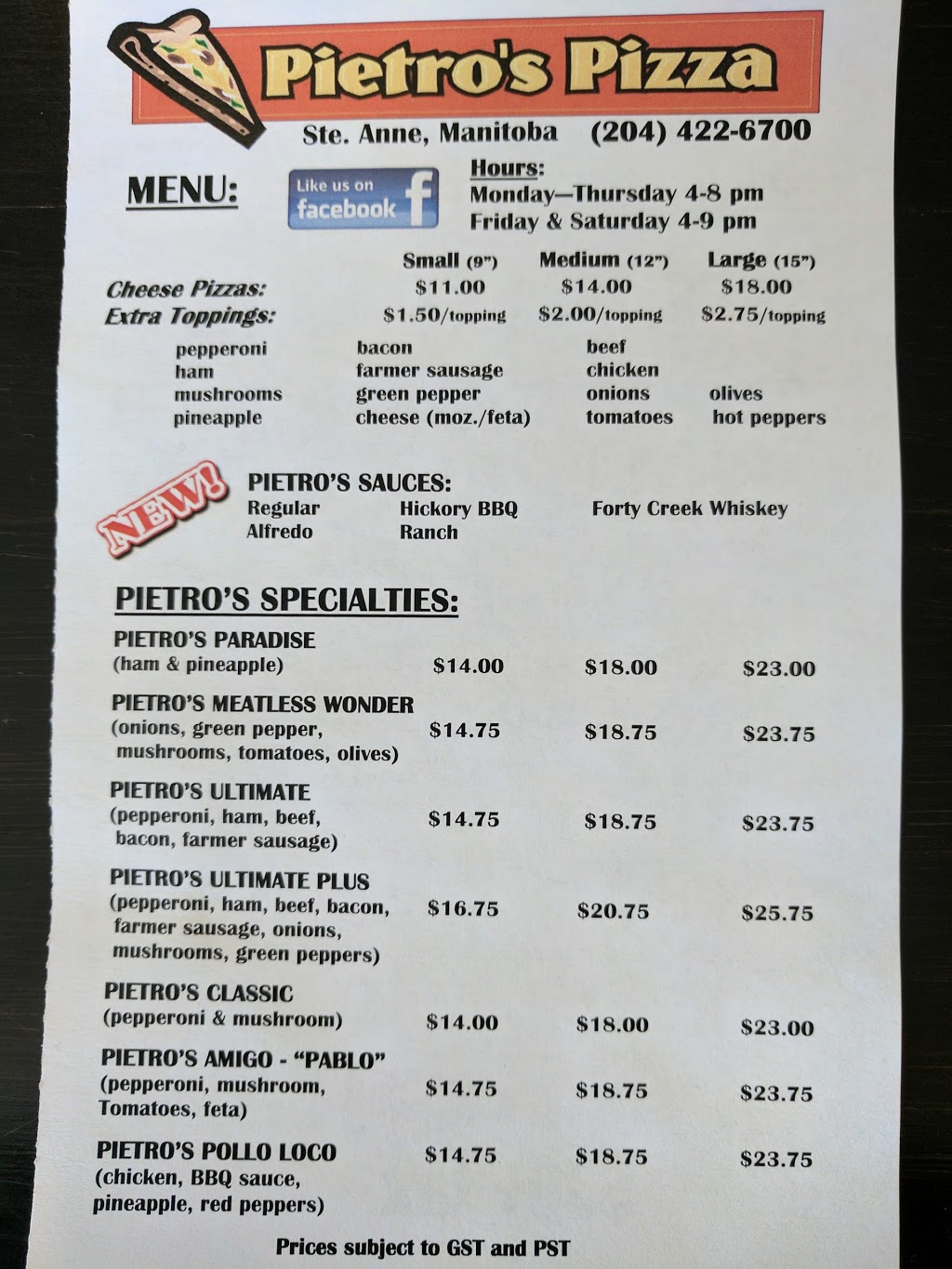 Pietros Pizza | 597 Meadowlark Blvd Unit 8, Ile des Chênes, MB R0A 0T1, Canada | Phone: (204) 878-2920