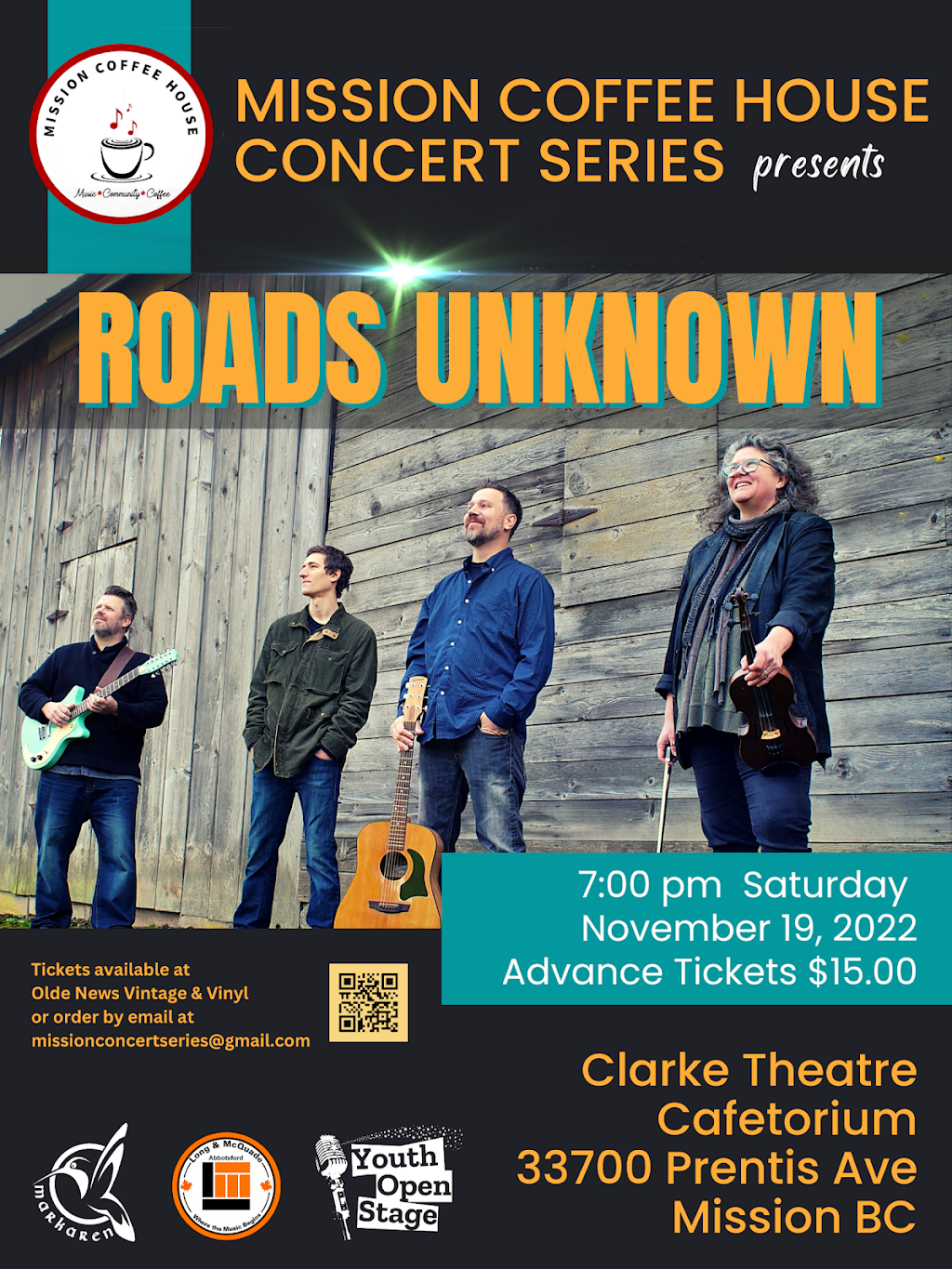 Mission Coffee House Concert Series | Clarke Theatre Foundation Complex, 33700 Prentis Ave, Mission, BC V2V 7B1, Canada | Phone: (778) 878-5903