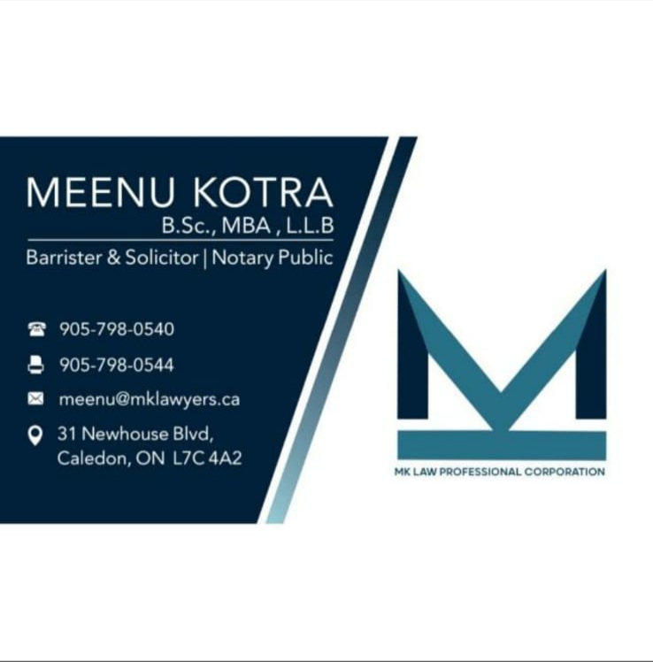 MK Law Professional Corporation | 31 Newhouse Blvd, Caledon, ON L7C 4A2, Canada | Phone: (905) 798-0540