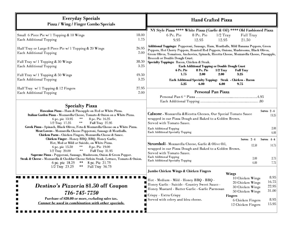 Destinos Pizzeria | 3909 Creek Rd, Youngstown, NY 14174, USA | Phone: (716) 745-7750