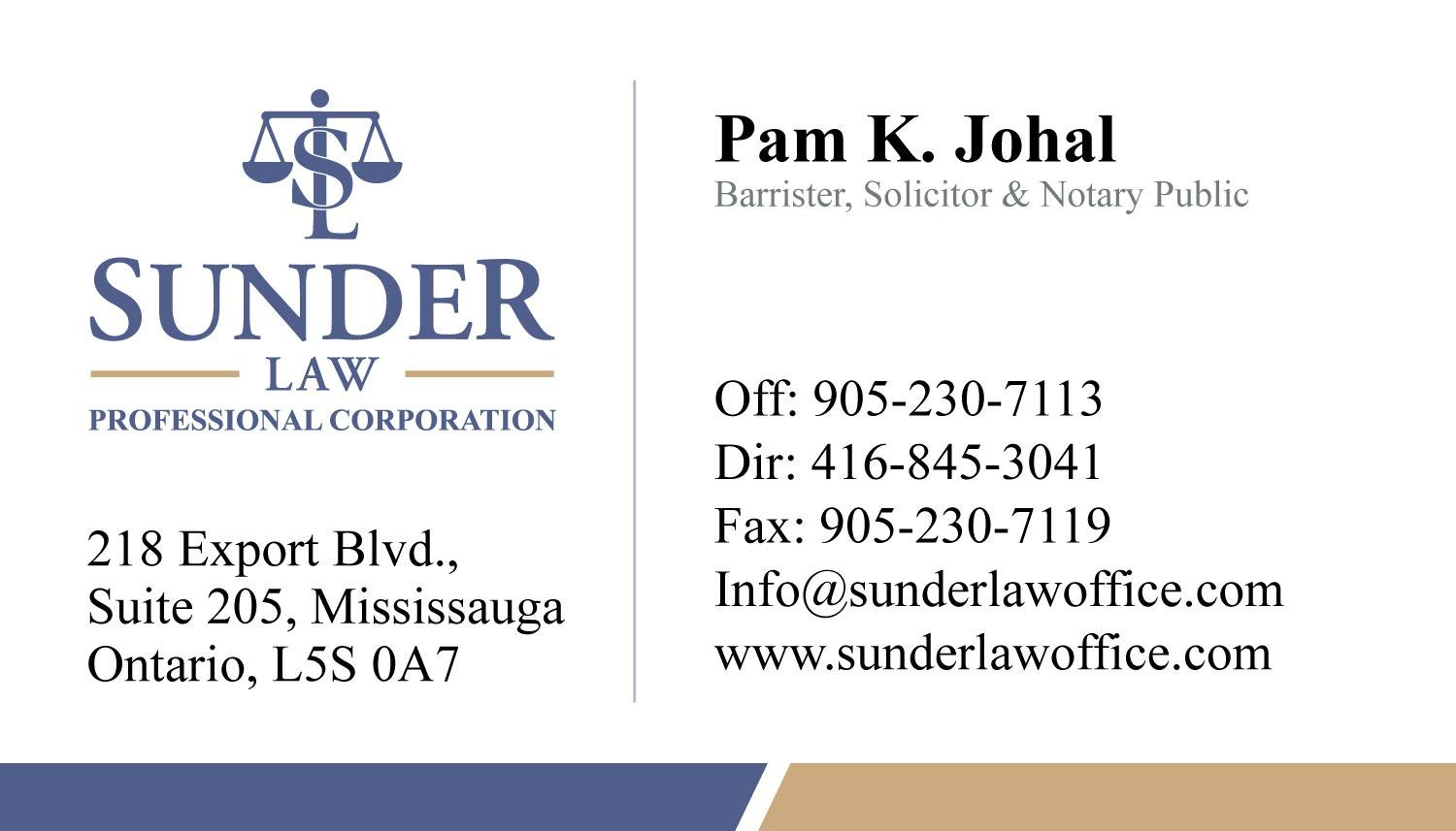 Sunder Law PC | lawyer | 218 Export Blvd. Suite 205 Mississauga, ON L5S 0A7, Canada | 9052307113 OR +1 905-230-7113