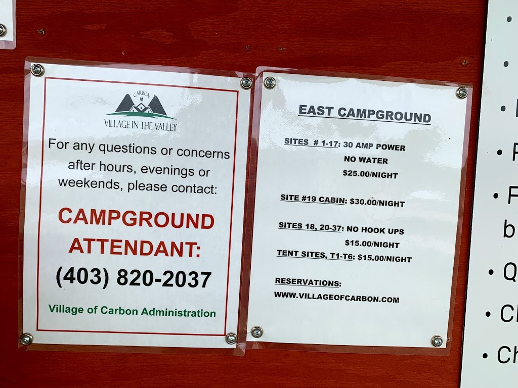 Village of Carbon - East Campground | 100 East Campground Rd, Carbon, AB T0M 0L0, Canada | Phone: (403) 572-3244