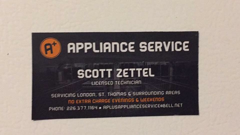 A Plus Appliance Service | 4830 Glendon Dr, Appin, ON N0L 1A0, Canada | Phone: (226) 377-1164