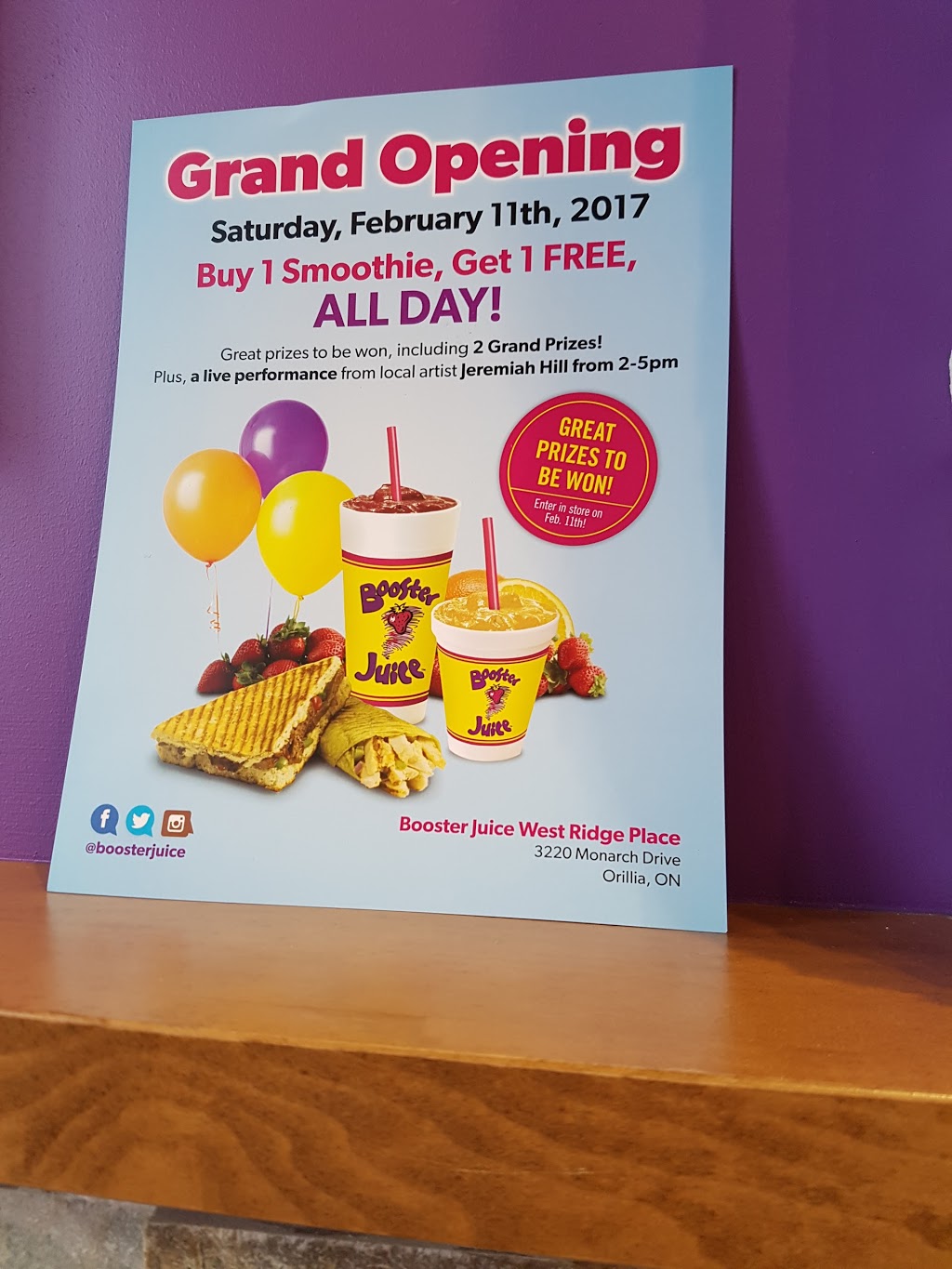 Booster Juice | 3220 Monarch Dr, Orillia, ON L3V 8A2, Canada | Phone: (705) 323-9192