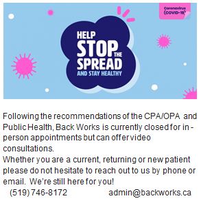 Back Works Spinal & Sports Rehabilitation, Ltd. | 99 Northfield Dr E #102, Waterloo, ON N2K 3P9, Canada | Phone: (519) 746-8172