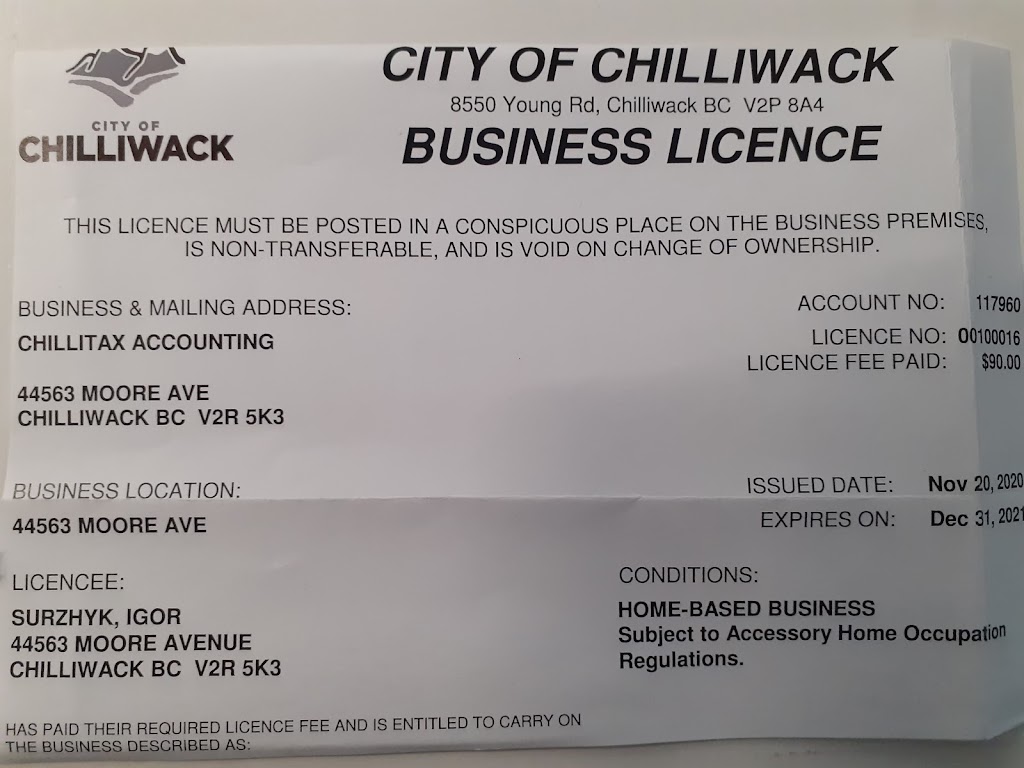 Chillitax Accounting | 44563 Moore Ave, Chilliwack, BC V2R 5K3, Canada | Phone: (604) 767-7142