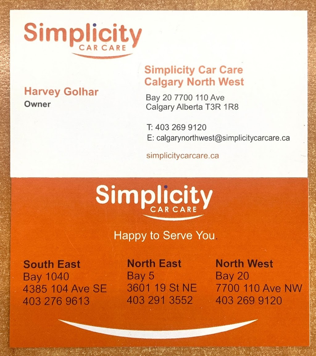 Simplicity Car Care Calgary North West | car repair | 7700 110 Ave NW Bay 20, Calgary, AB T3R 1R8, Canada | 4032699120 OR +1 403-269-9120