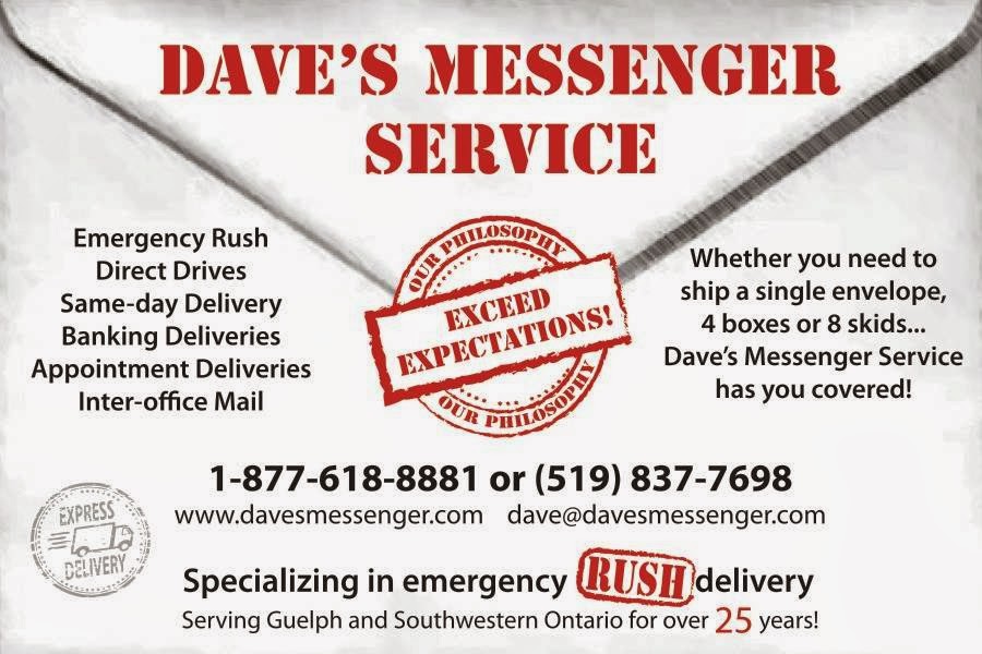 Daves Messenger Service Ltd. | 129 Flaherty Dr, Guelph, ON N1K 1Y6, Canada | Phone: (519) 837-7698