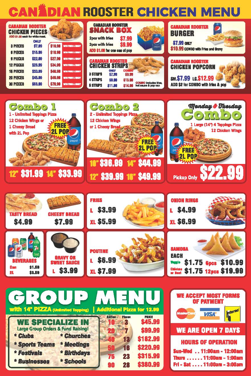 Great Canadian Pizza & Rooster Chicken | meal takeaway | 11625 Elbow Dr SW, Calgary, AB T2W 1G8, Canada | 4034070909 OR +1 403-407-0909