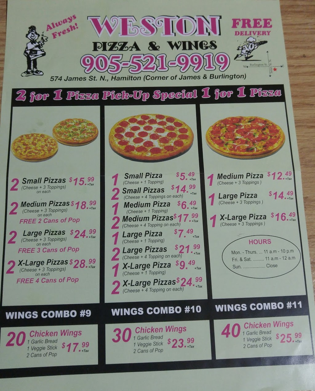 Weston Pizza And Wings | 574 James St N, Hamilton, ON L8L 1J7, Canada | Phone: (905) 521-9919