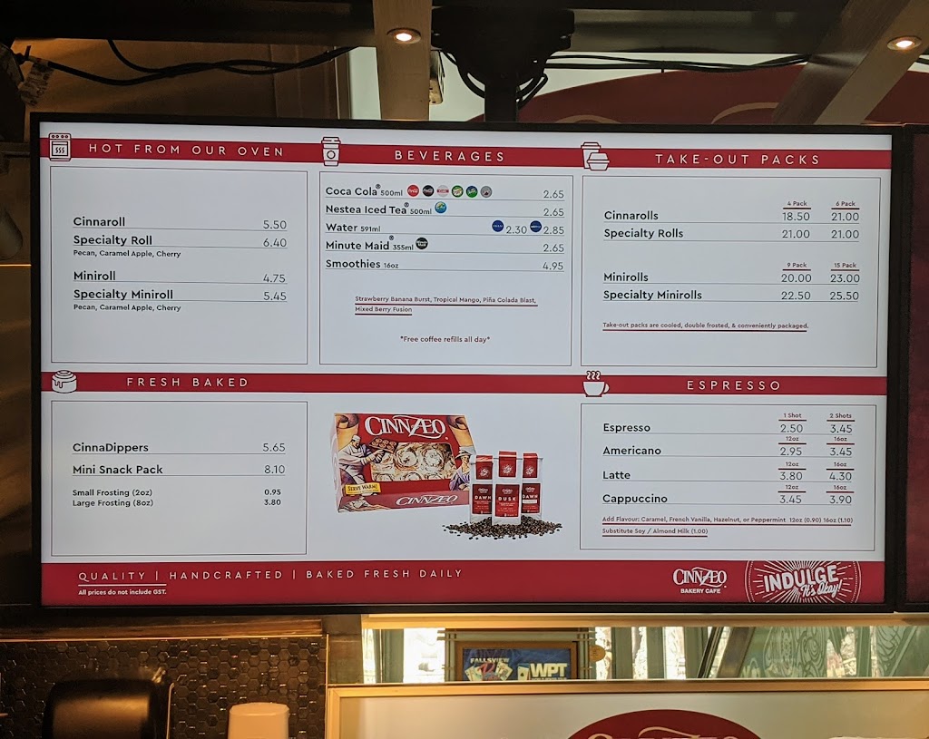 Cinnzeo Bakery Cafe | Fallsview Casino Resort, 6380 Fallsview Blvd, Niagara Falls, ON L2G 7Y6, Canada | Phone: (905) 358-5559