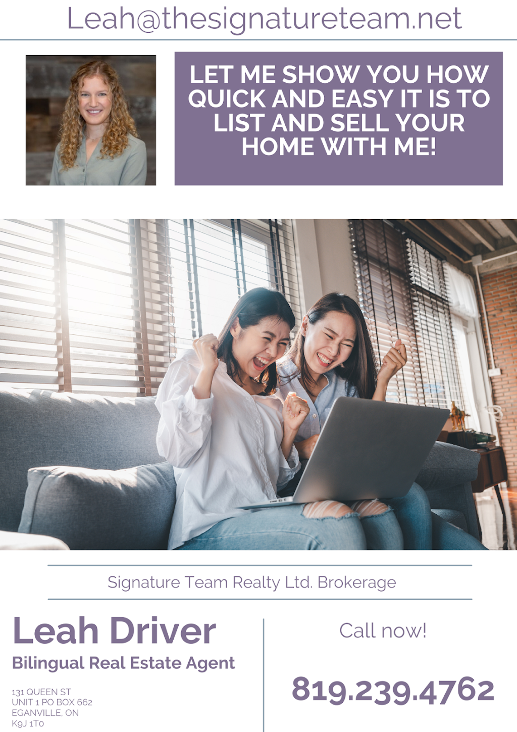 Leah Driver | BOX 662, 131 Queen St, Eganville, ON K0J 1T0, Canada | Phone: (819) 239-4762