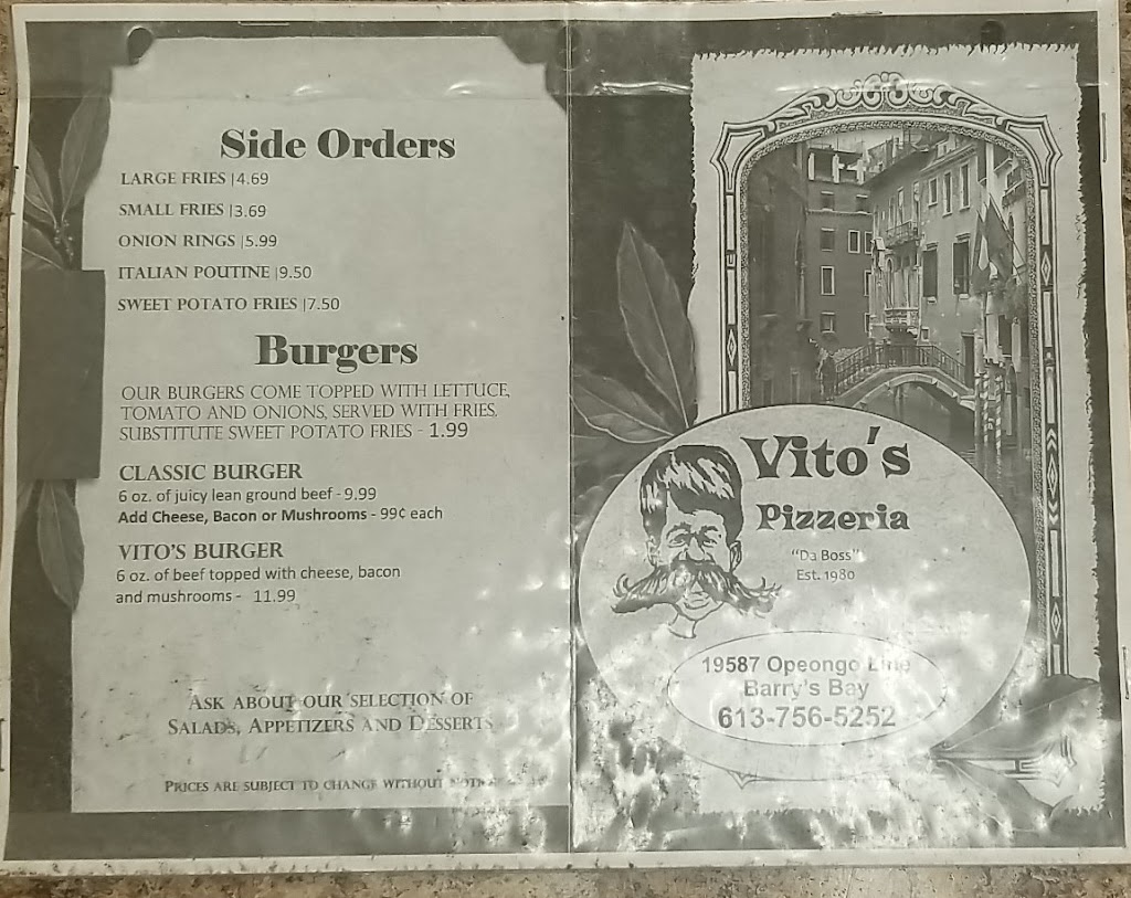 Vitos Pizzeria | 19587 Opeongo Line, Barrys Bay, ON K0J 1B0, Canada | Phone: (613) 756-5252