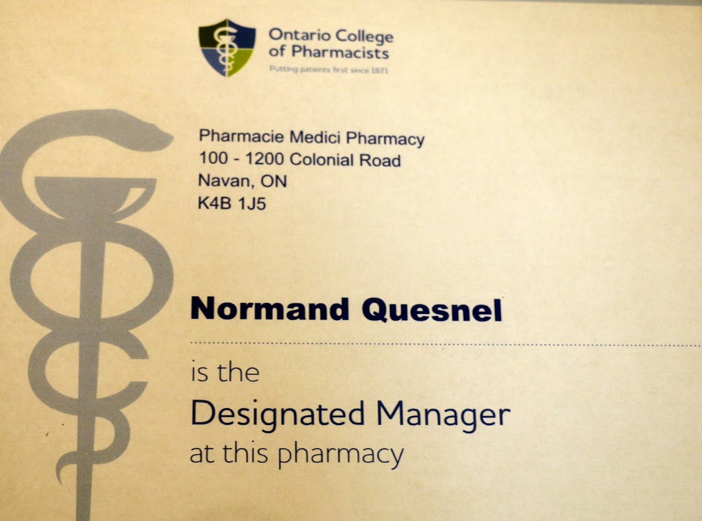 Pharmacie Medici Pharmacy | 1200 Colonial Rd #100, Navan, ON K4B 1J5, Canada | Phone: (613) 429-4100