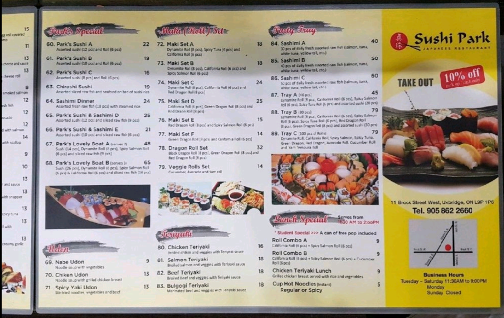 Sushi Park | 11 Brock St W, Uxbridge, ON L9P 1P6, Canada | Phone: (905) 862-2660