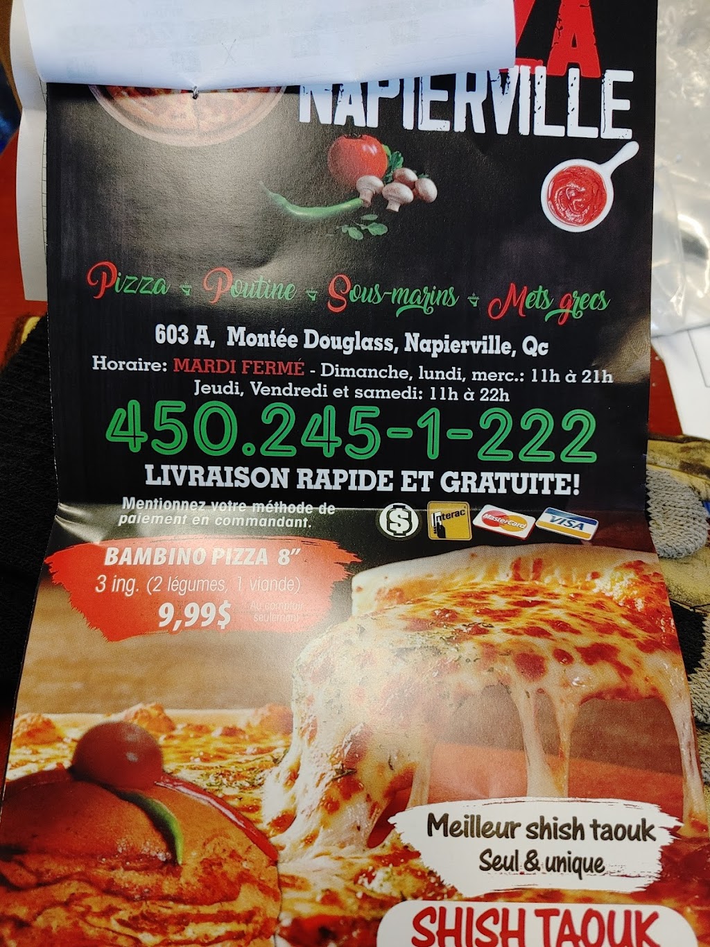 Pizza Napierville | 603 A Mnt Douglass, Napierville, QC J0J 1L0, Canada | Phone: (450) 245-1222