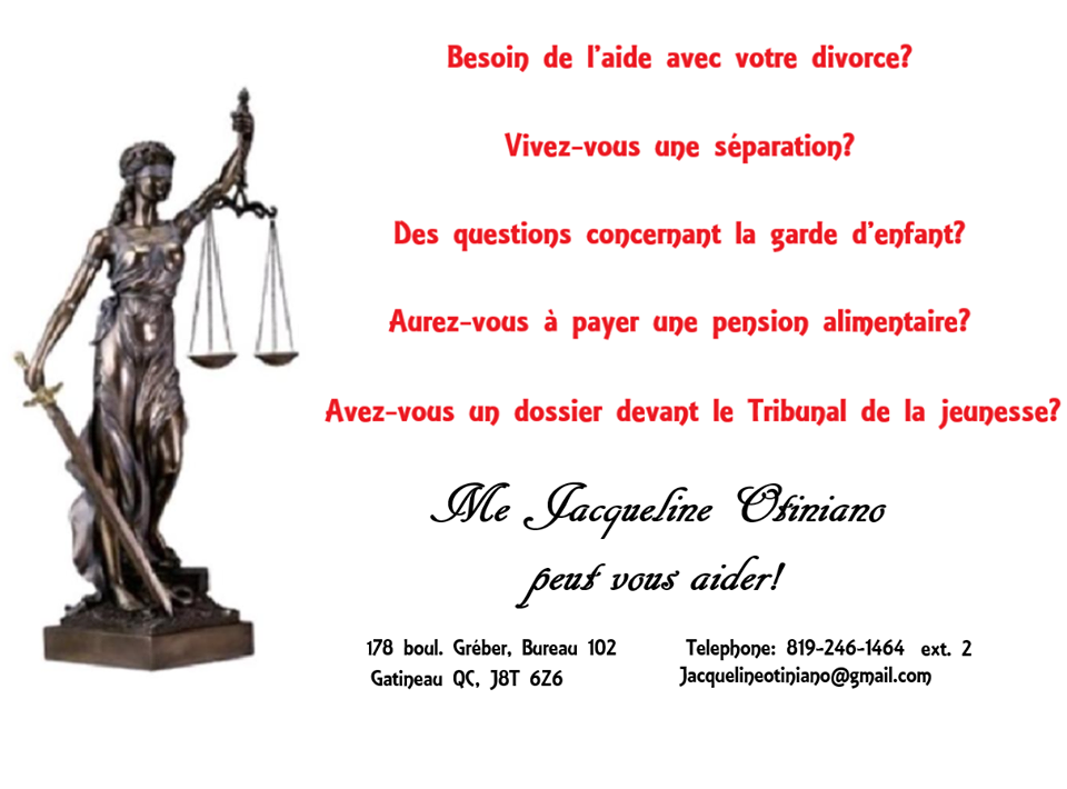 Me Jacqueline Otiniano | 178 Boulevard Gréber #102, Gatineau, QC J8T 6Z6, Canada | Phone: (819) 246-1464
